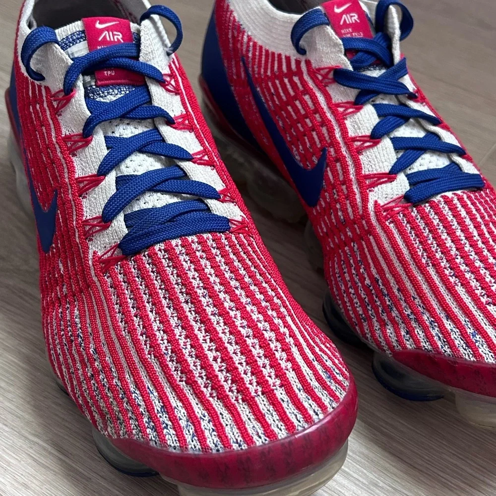 Nike Air Vapormax Flyknit 3 USA Red White Blue Mens Size 9 Rare CW5585-100 - Picture 8 of 12